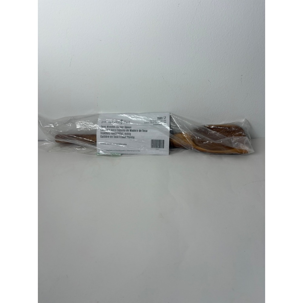 NEW Pampered Chef Teak Wooden Corner Spoon 2003 Brown Natural Finish Utensil